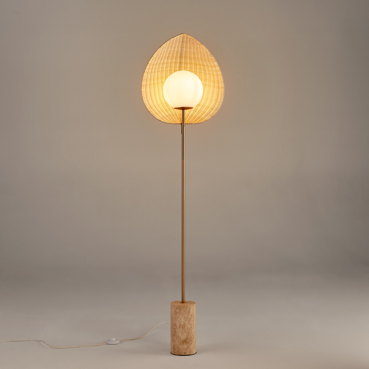 Lampadaire opaline, rotin et travertin, Javana naturel, LA REDOUTE INTERIEURS