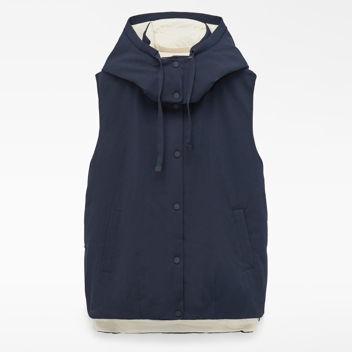 Veste-gilet matelassée réversible à capuche bleu marine, ADOLFO DOMINGUEZ