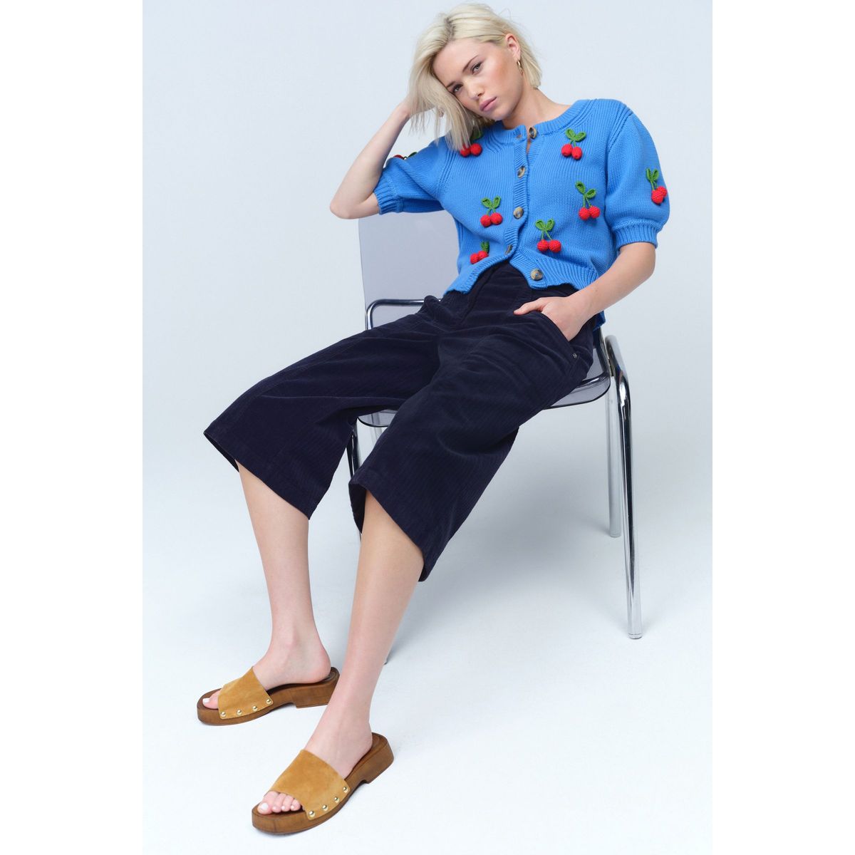 Short délavé en velours côtelé bleu marine, NEXT
