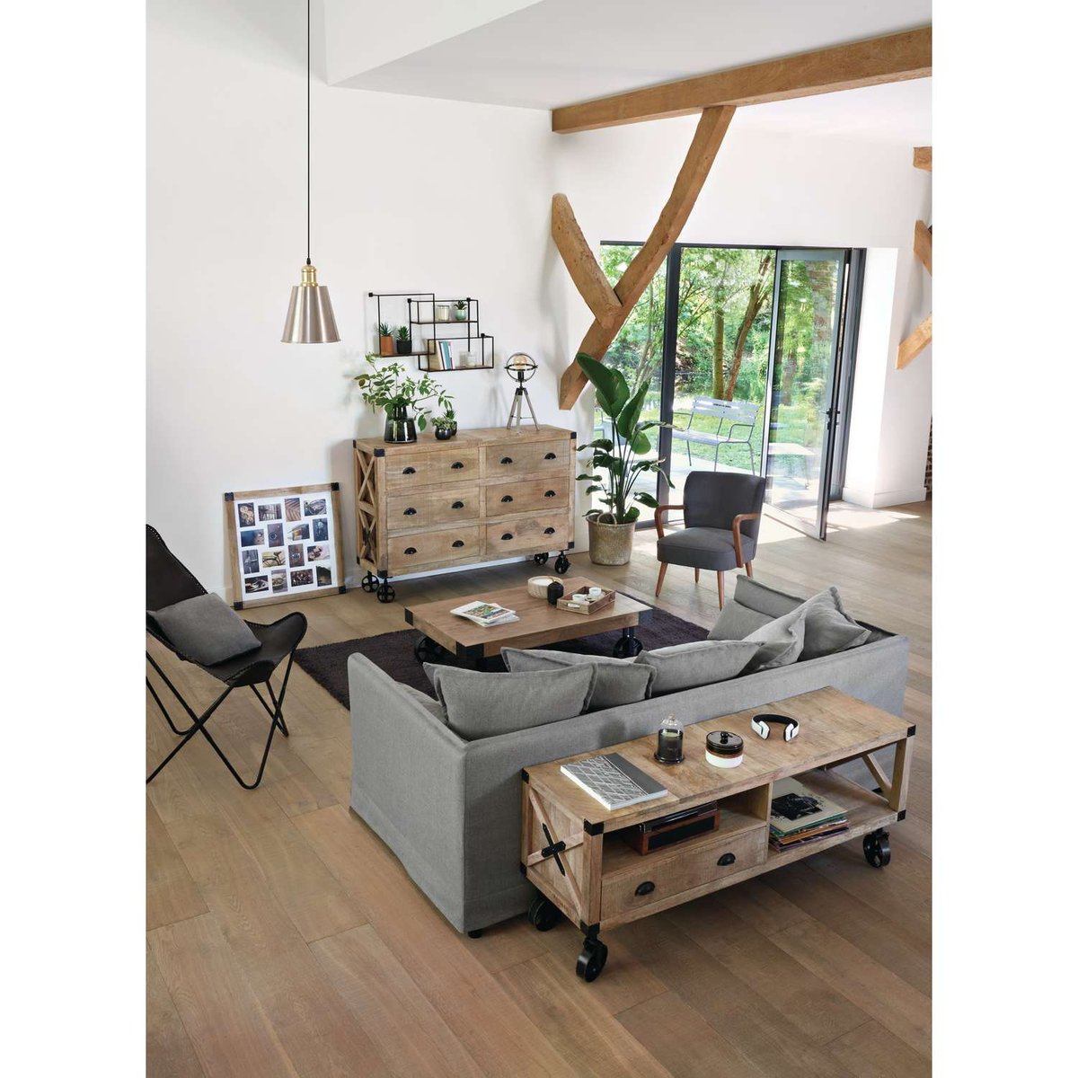 Meuble TV 1 porte en manguier SILAS beige, ATMOSPHERA
