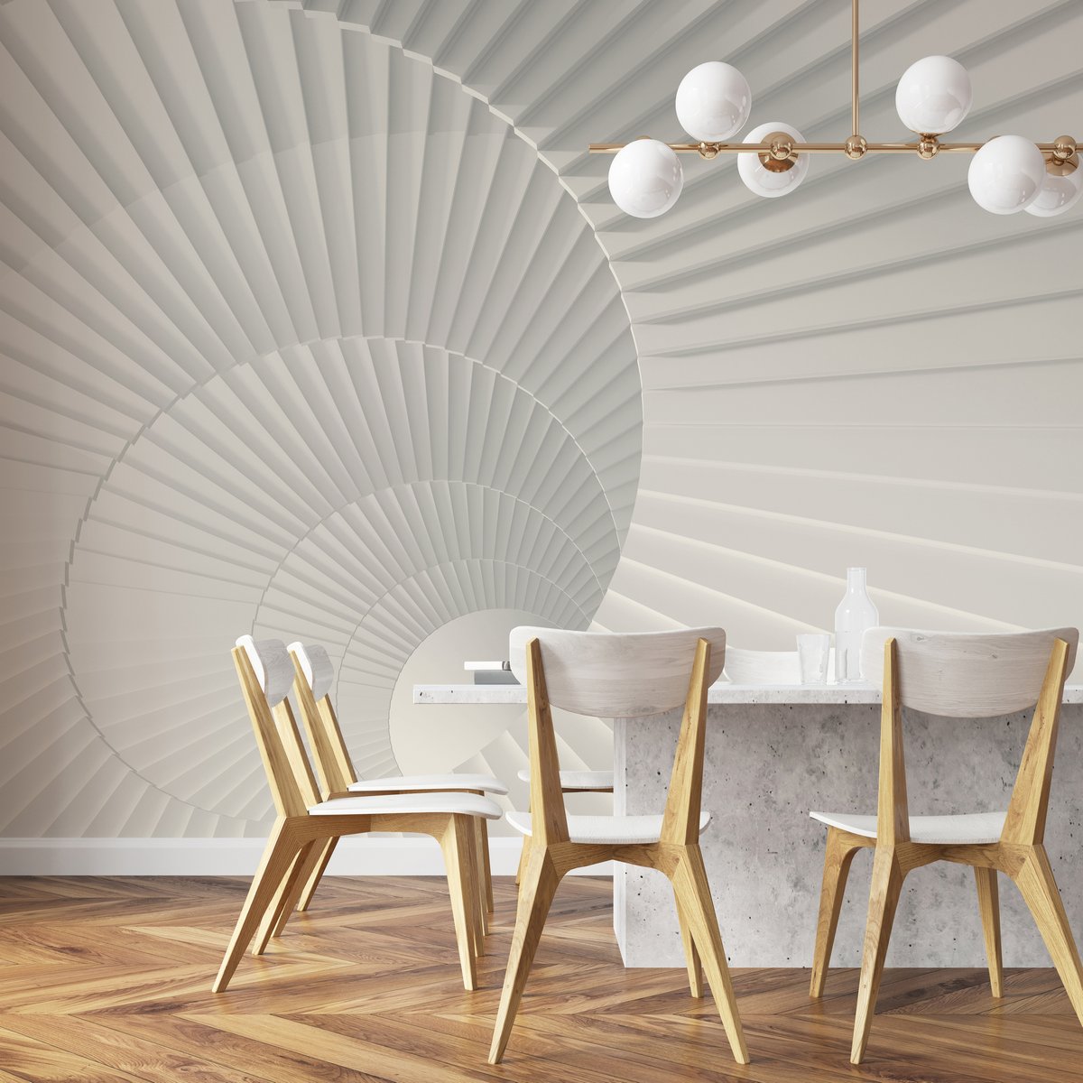 Papier peint panoramique WHITE SPIRAL blanc, LE PAPIERS DE NINON