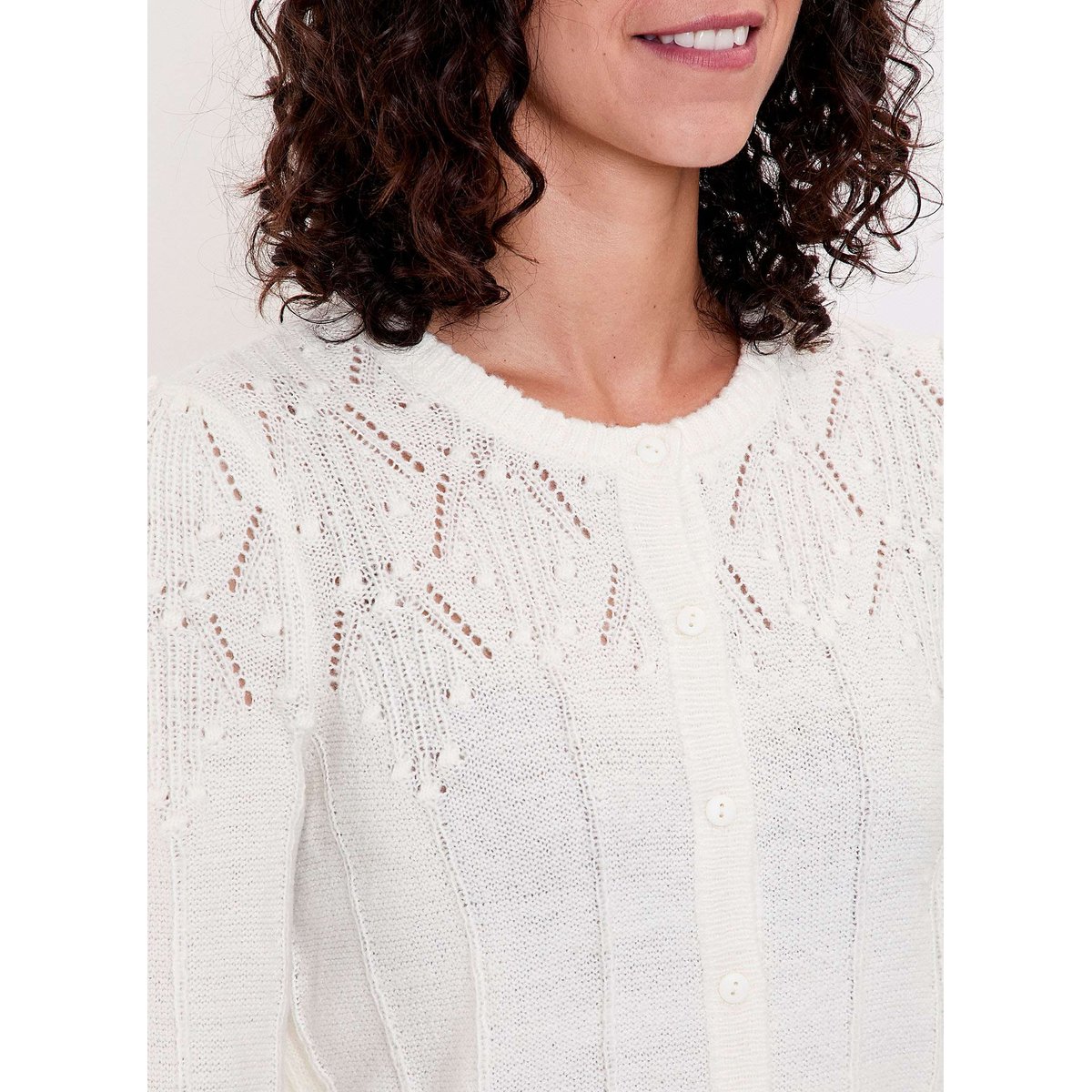 Gilet maille douce col rond GIZIA ecru, PRINCESSE NOMADE