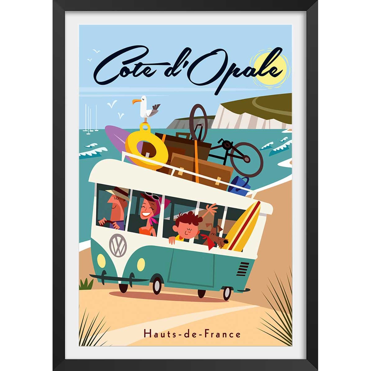 Affiche Côte d'Opale affiche + cadre en bois - noir, HEXOA
