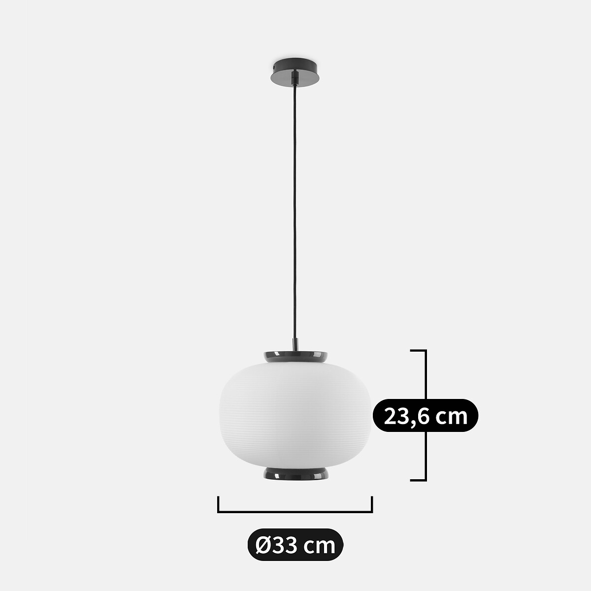 Lámpara colgante de vidrio opalino estriado y metal de hierro, diámetro 33 cm, TILAN berenjena, LA REDOUTE INTERIEURS