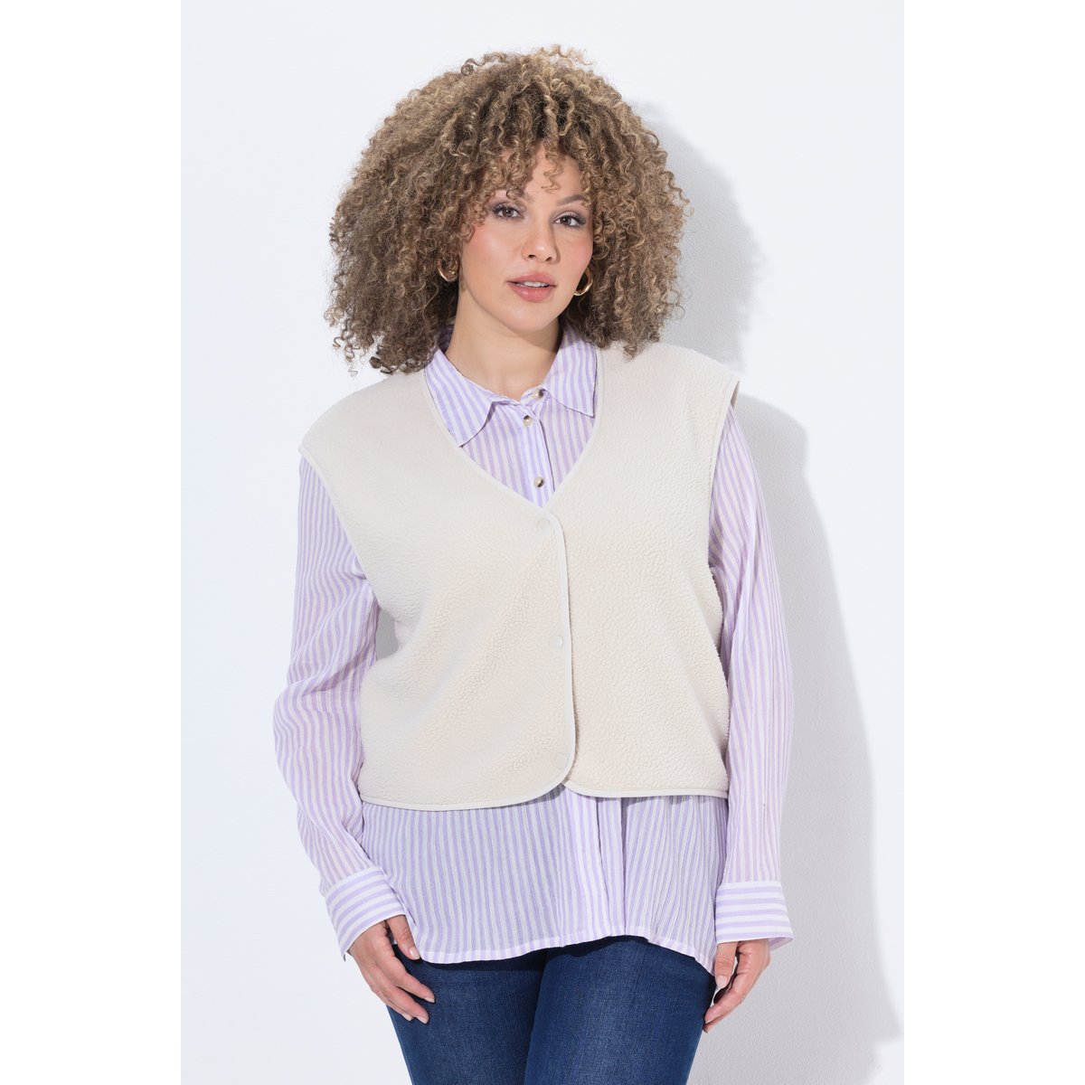 Gilet en polaire bouclée, coupe courte vanille, ULLA POPKEN