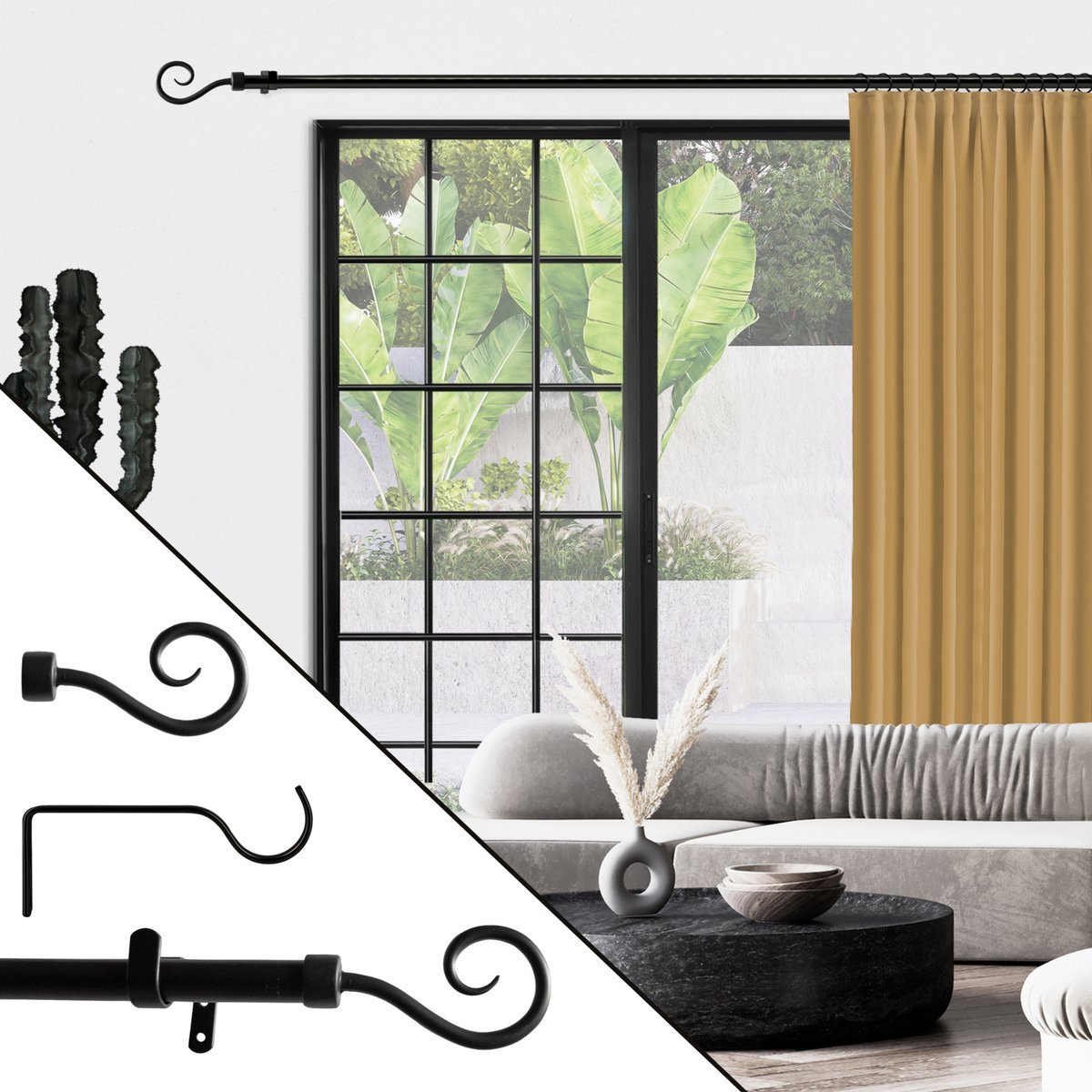 Kit tringle à rideaux fixe avec embouts crosse D20mm noir, MOBOIS