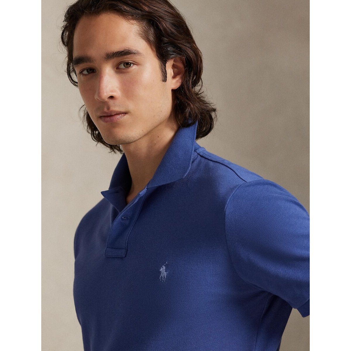Polo in piqué custom slim fit blu royal, POLO RALPH LAUREN