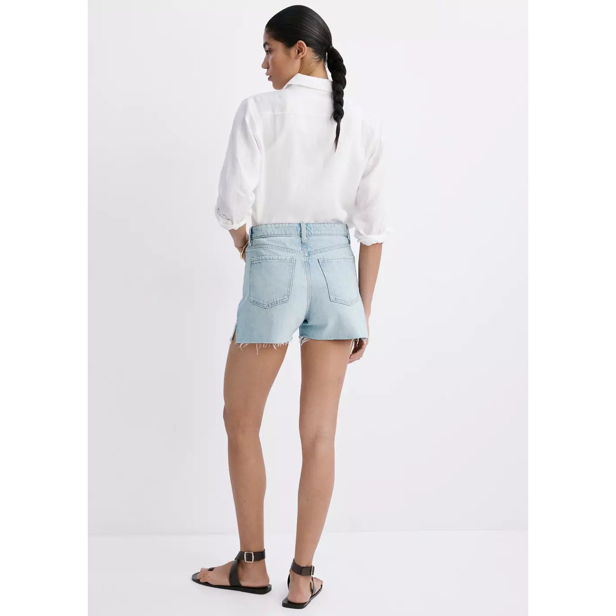 Short en jean revers effilochés bleu clair, MANGO
