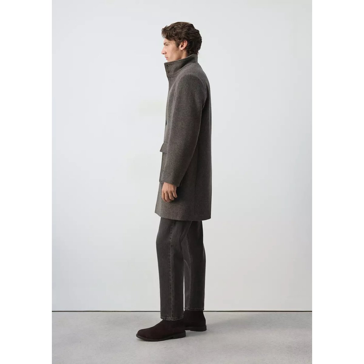 Manteau en mélange de laine à col cheminée marron moyen, MANGO MAN