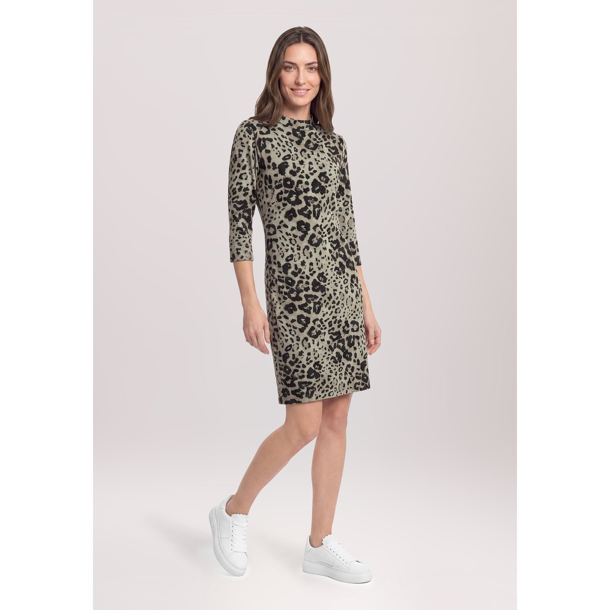 Robe portefeuille à manches 3/4 beige/gris, BETTY BARCLAY