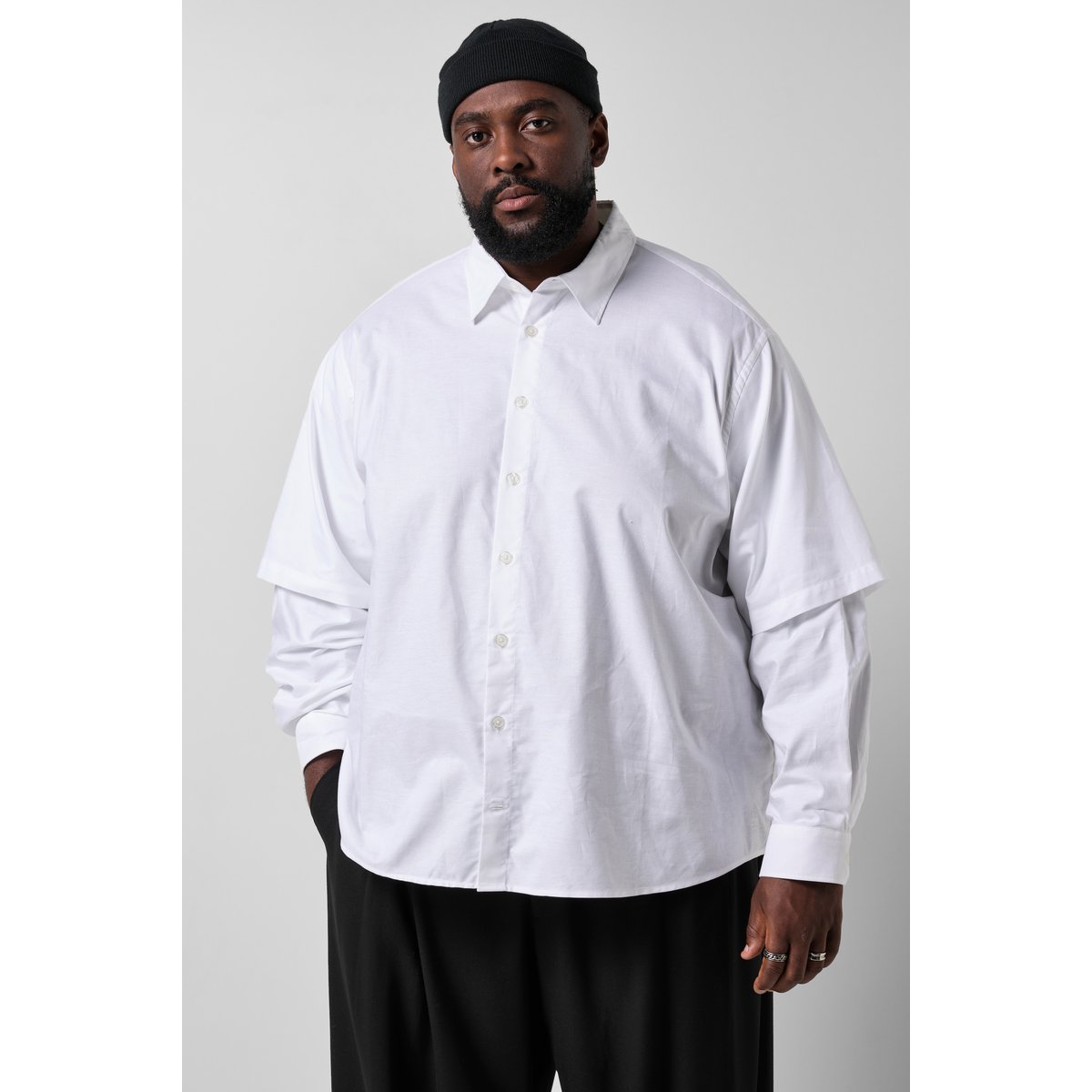 Chemise oversize, manches longues blanc cassé, STHUGE