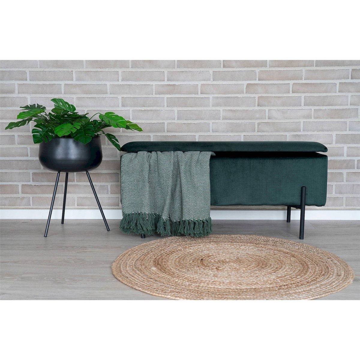 Banc coffre tapissé collection BELLENT vert foncé, RECOLLECTION