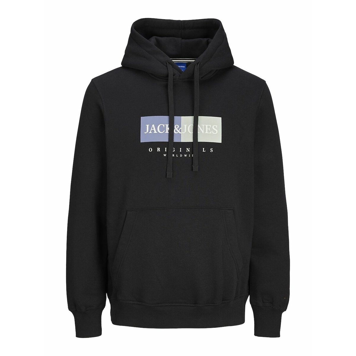 Sweat droit à capuche noir, JACK & JONES