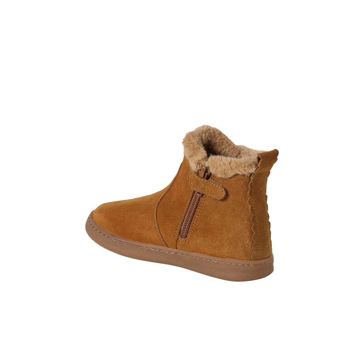 Boots enfant en cuir fourrées camel, VERTBAUDET
