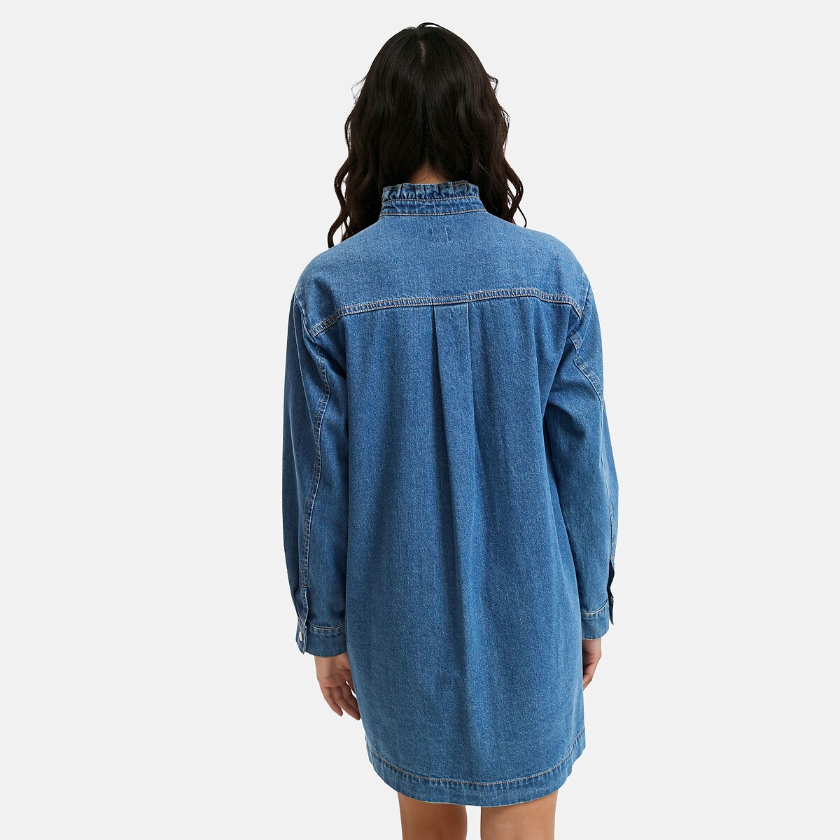 Robe courte à col volanté en denim, Signature DEBBIE bleu stone, LA REDOUTE COLLECTIONS