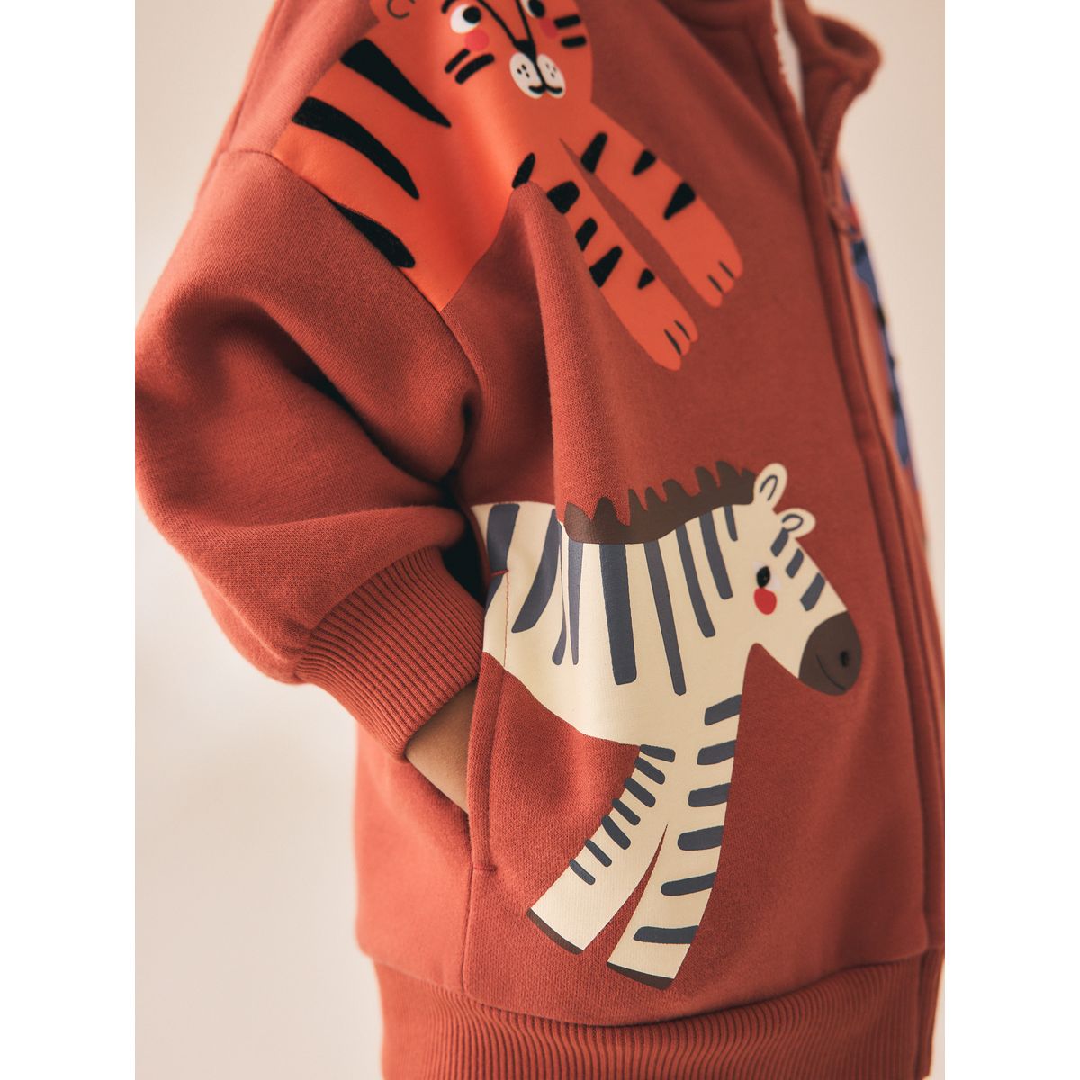 Sweat à capuche zippé et imprimé marron fauve, NEXT