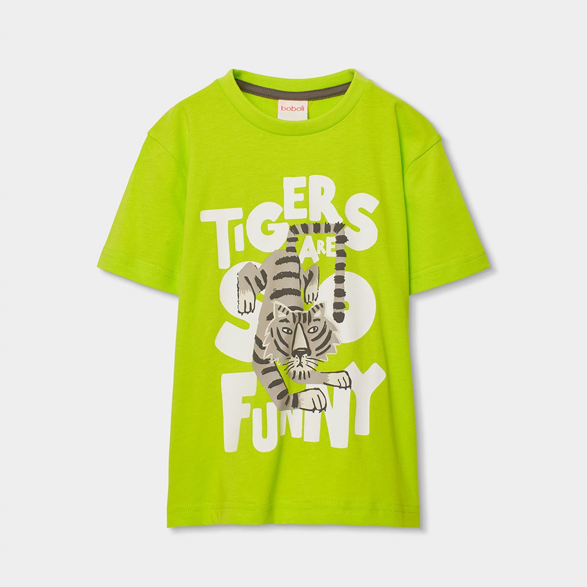 T-shirt coton imprimé tigre pour garçon vert, BOBOLI