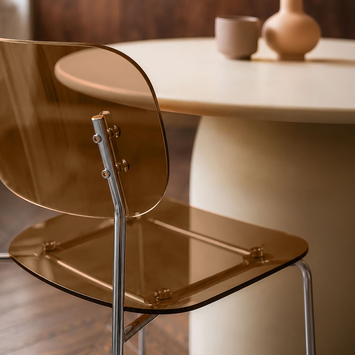 Table ronde effet béton Ø120cm avec 4 chaises GLAM couleur unique, NOW'S HOME