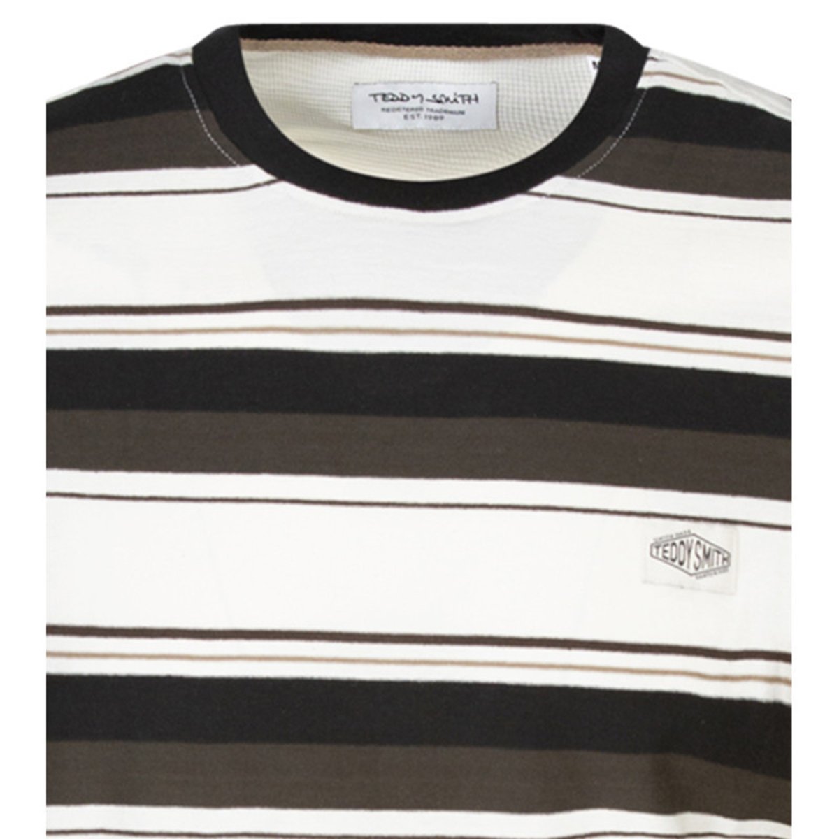 T-shirt en coton noir uni avec une coupe droite et des rayures à l'horizontal noir, TEDDY SMITH