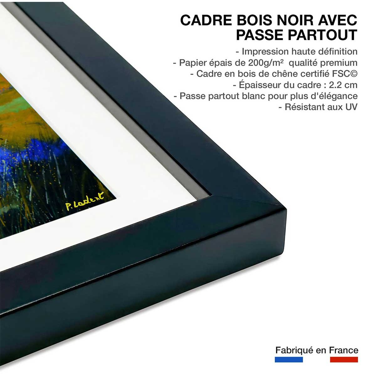 Affiche flaque affiche + cadre en bois - noir, HEXOA