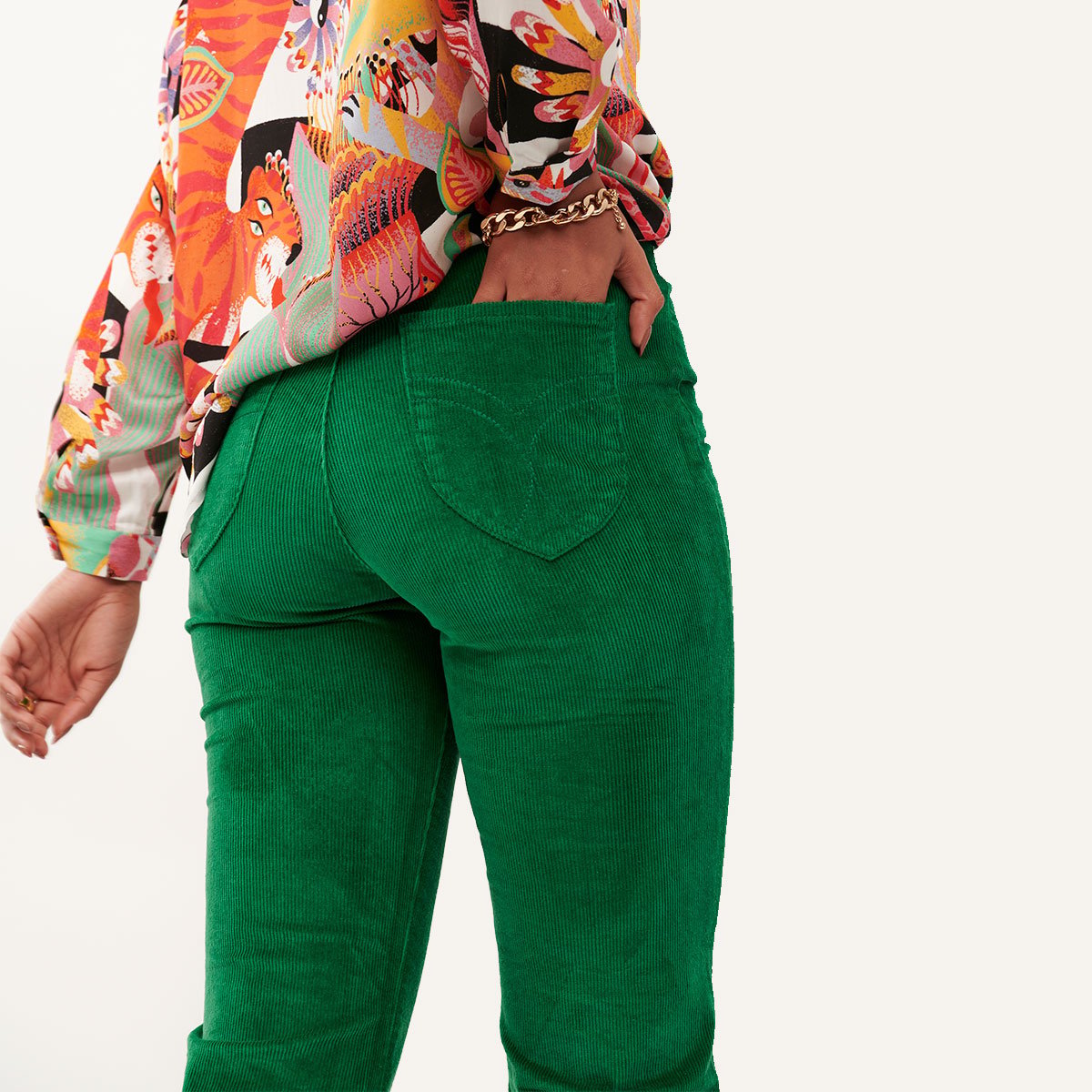Pantalon bootcut en velours côtelé stretch VICTORIA vert sapin, WILD