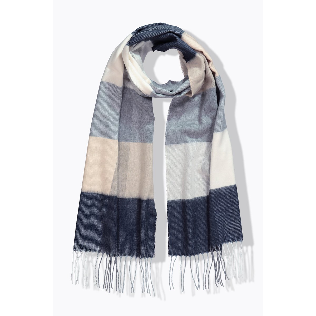 Foulard à carreaux et franges beige, ULLA POPKEN