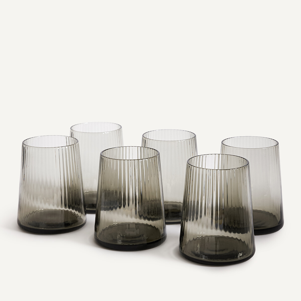 Lot de 6 verres à eau striés, Strivi gris fumé, AM.PM
