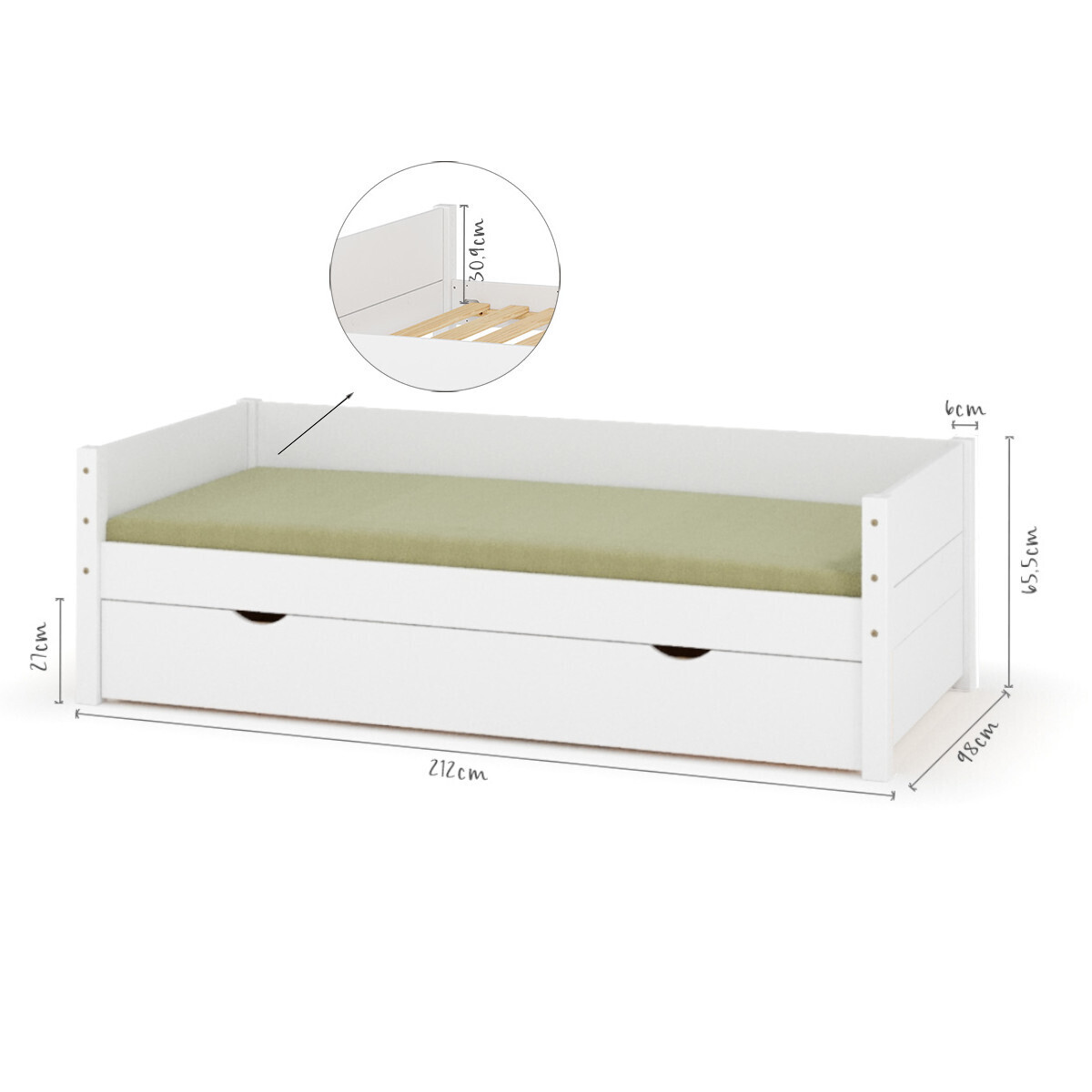Lit banquette avec tiroir Louw Bois massif bois naturel, AKITEN RETAIL