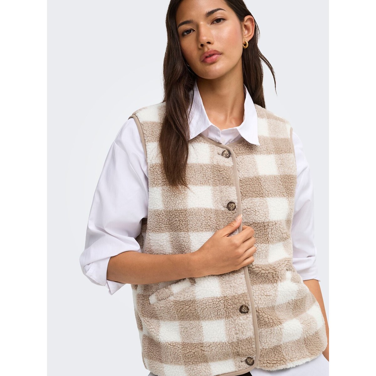 Sherpa gilet beige checks, ONLY