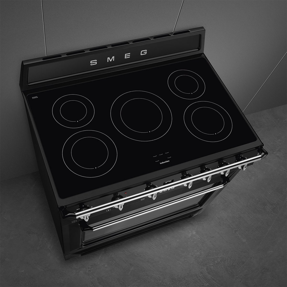 Piano de cuisson induction 90cm Vapor Clean noir brillant, SMEG