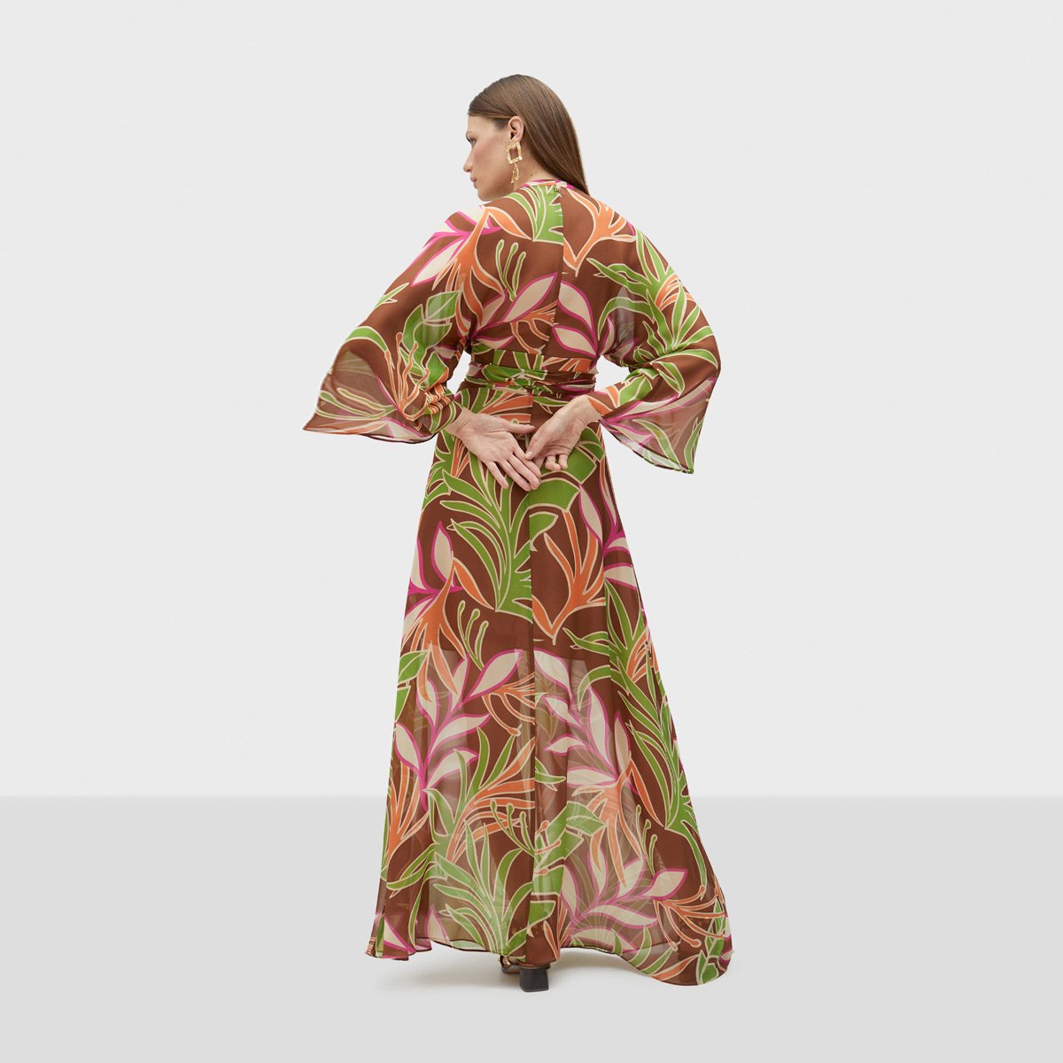 Robe longue fluide à manches longues marron, LOLA CASADEMUNT
