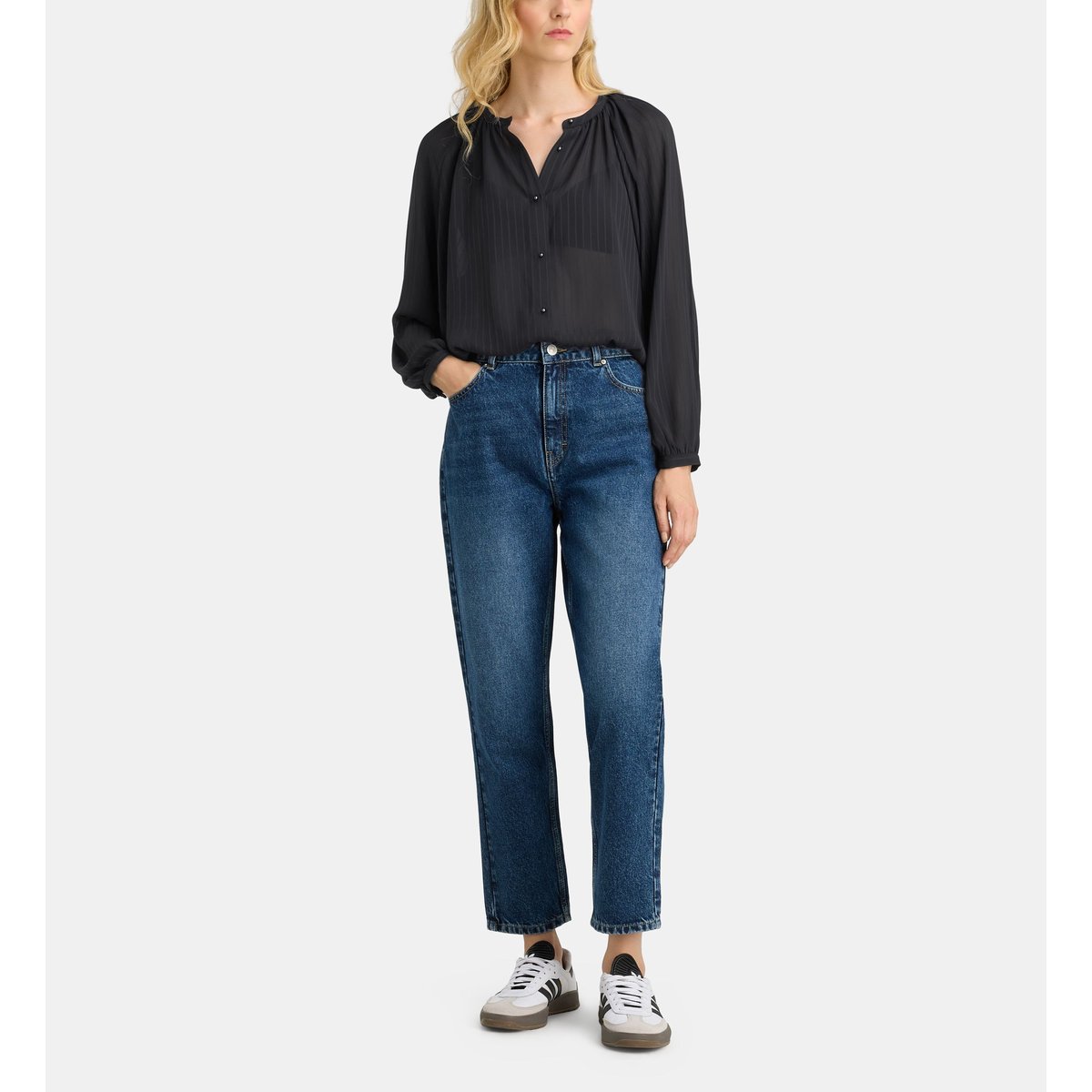 Blouse fluide voilée toscane moss rayures noir, GALERIES LAFAYETTE