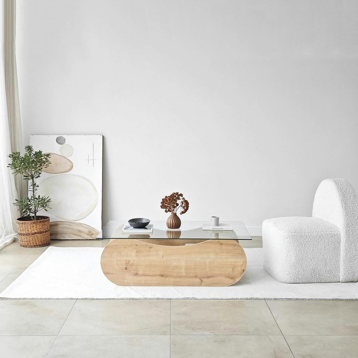 Table basse base luge - plateau verre SALTA chêne, PIER IMPORT