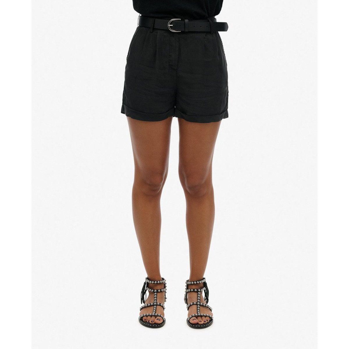 Short en cupro noir, SUPERDRY