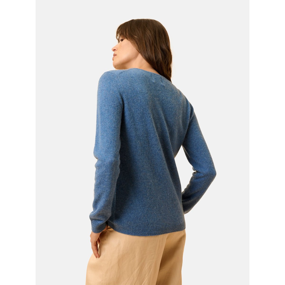 Cardigan Col Rond Bleu Denim Katharine bleu denim, JUST CASHMERE
