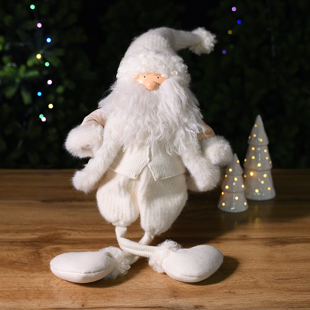Figurine père noël à asseoir décorative artificielle H78 VELVET crème, SIA DECO