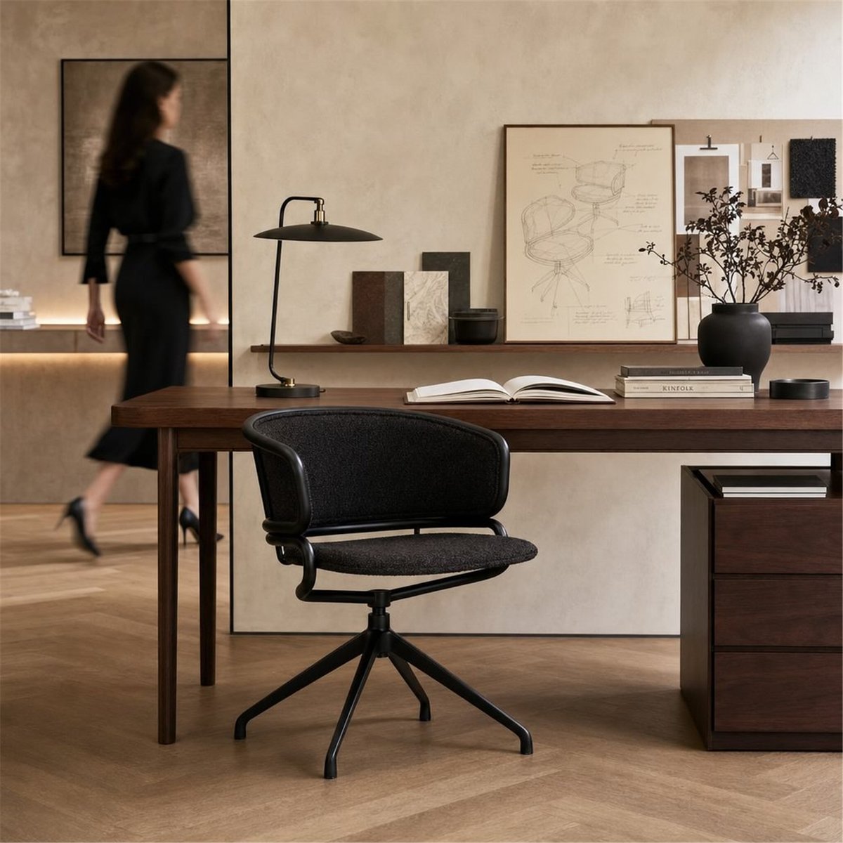 Chaise de bureau en tissu et métal noir, RECOLLECTION