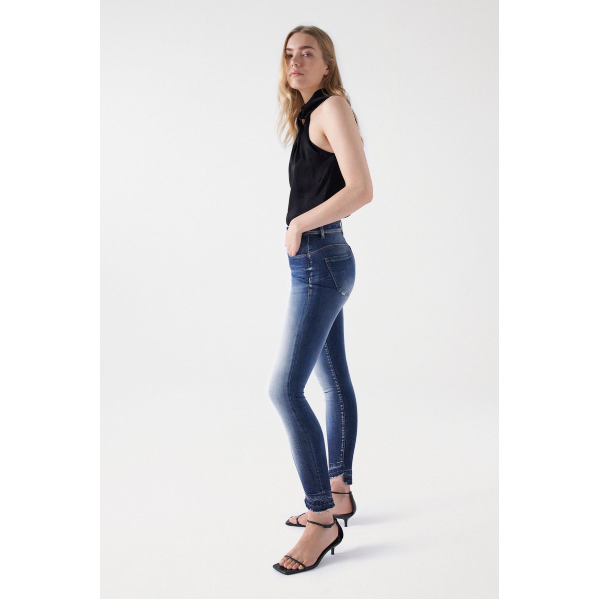 JEAN FAITH PUSH IN CROPPED SKINNY bleu foncé, SALSA JEANS