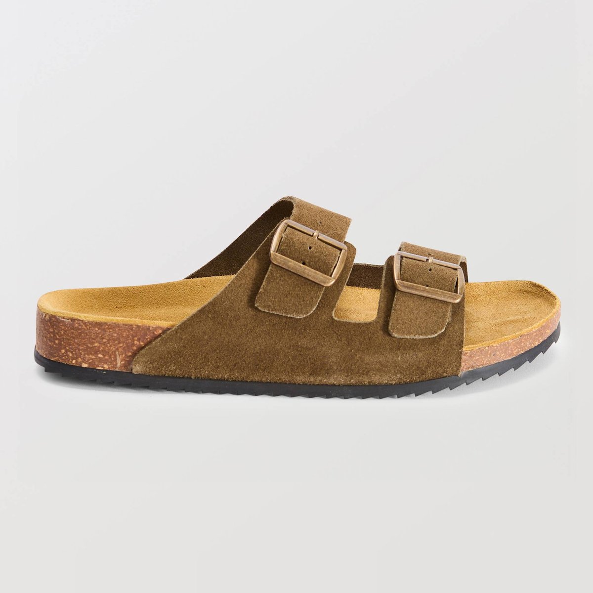 Sandales en cuir kaki, MONOPRIX