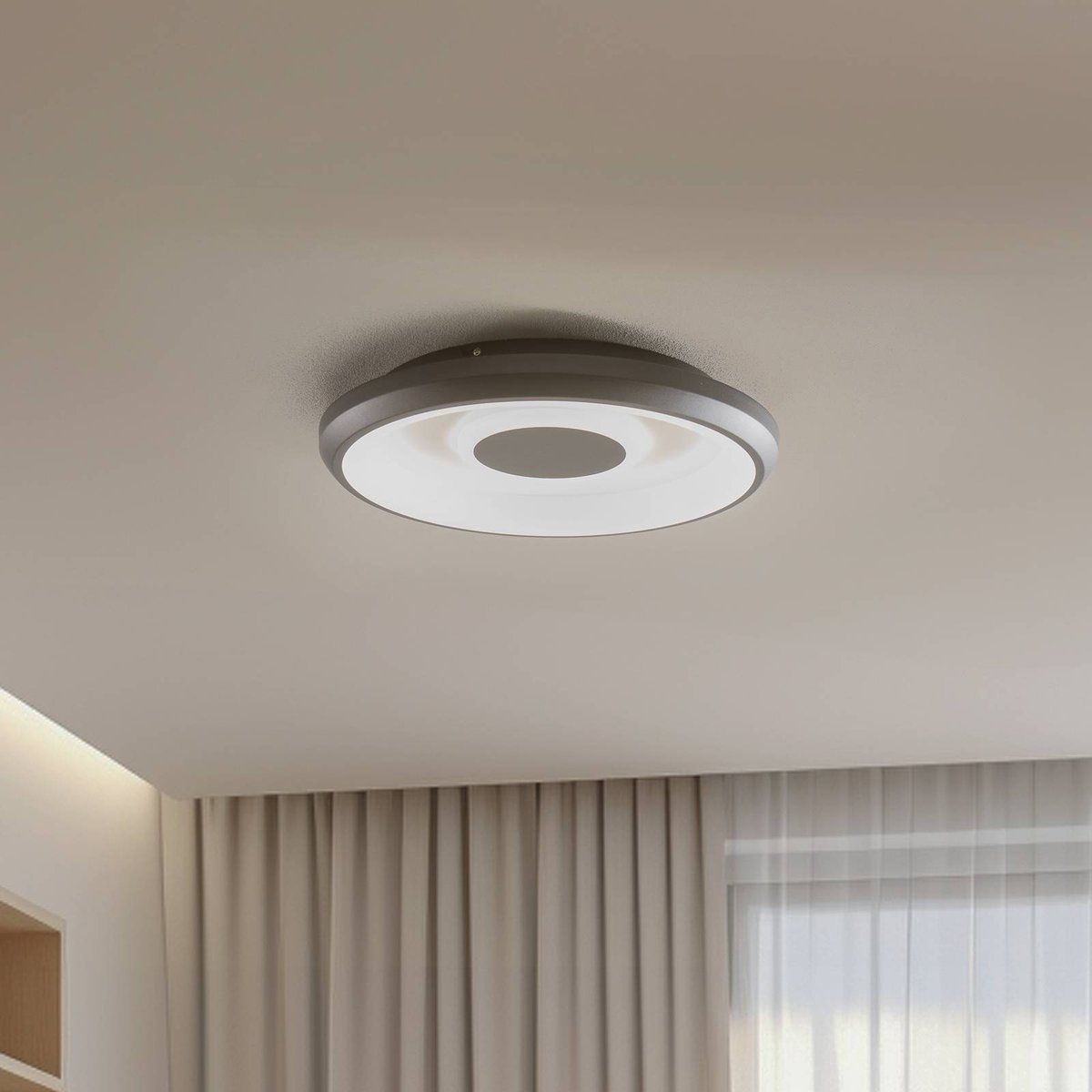 Plafonnier connecté LED, Lynden blanc, noir, LINDBY