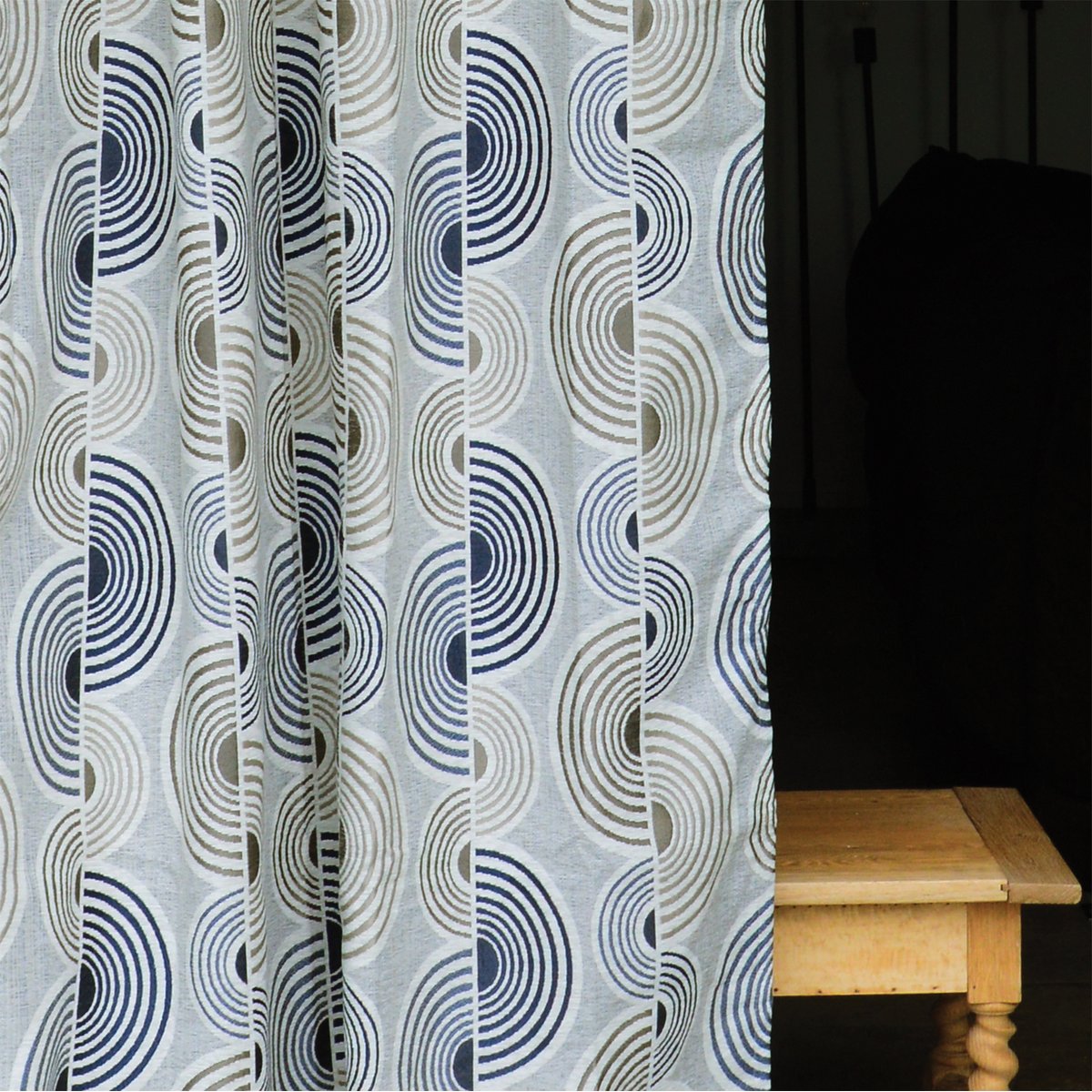 Rideau Jacquard Motif Demi-Cercles - QABANE bleu, HOME MAISON
