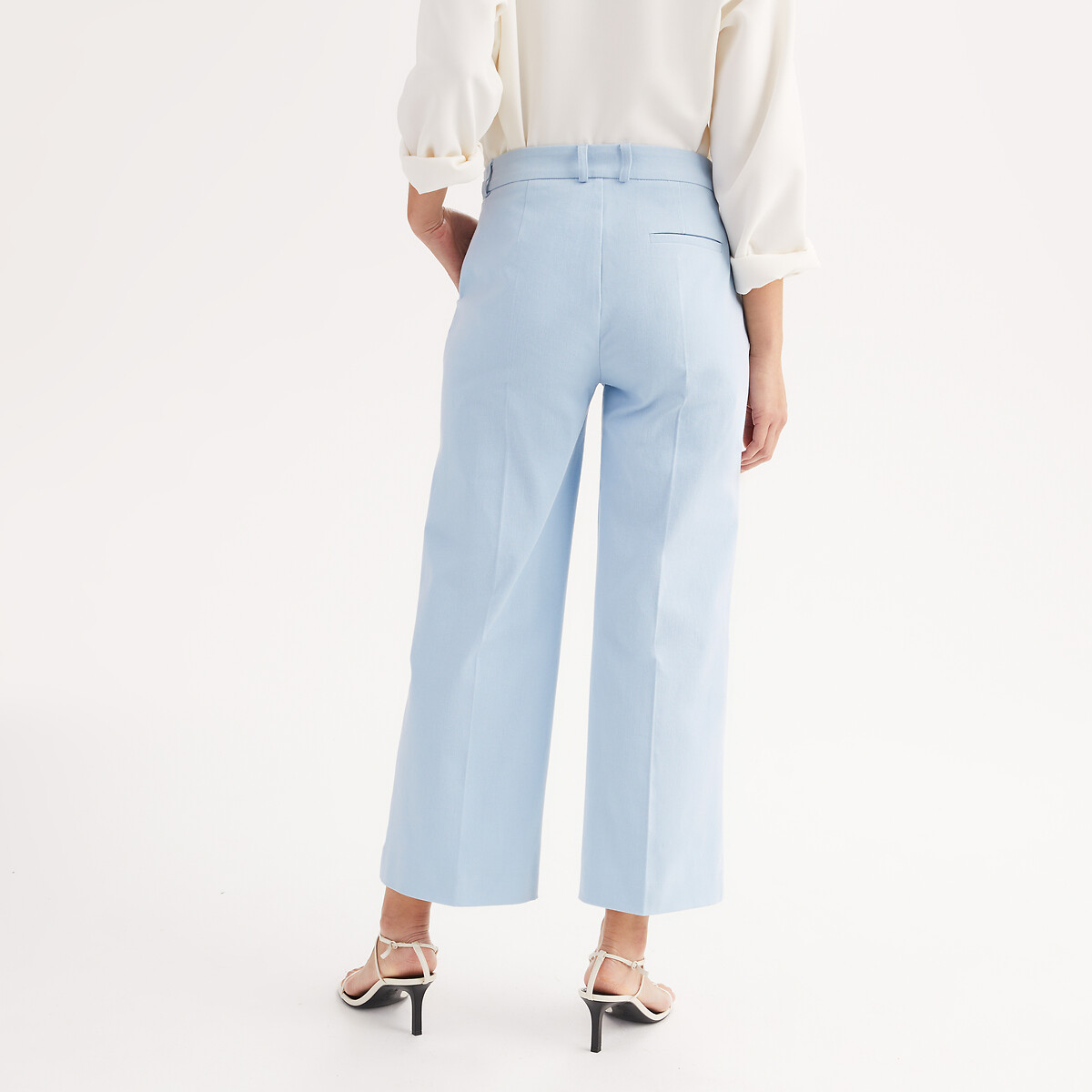 Pantalon droit longueur 7/8ème, coton stretch bleu pastel, ANNE WEYBURN