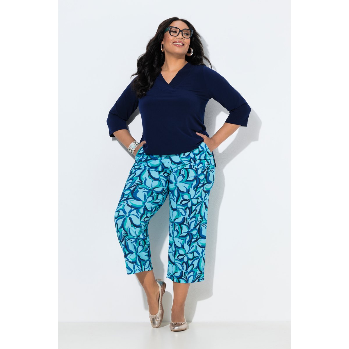 Pantalon 7/8 en jersey marine, ULLA POPKEN
