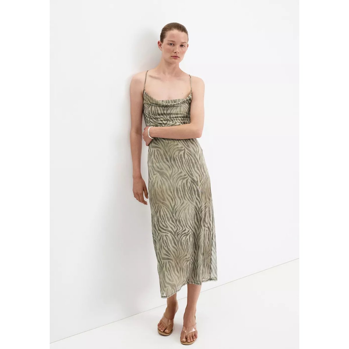 Robe drapé imprimé zèbre gris clair/pastel, MANGO