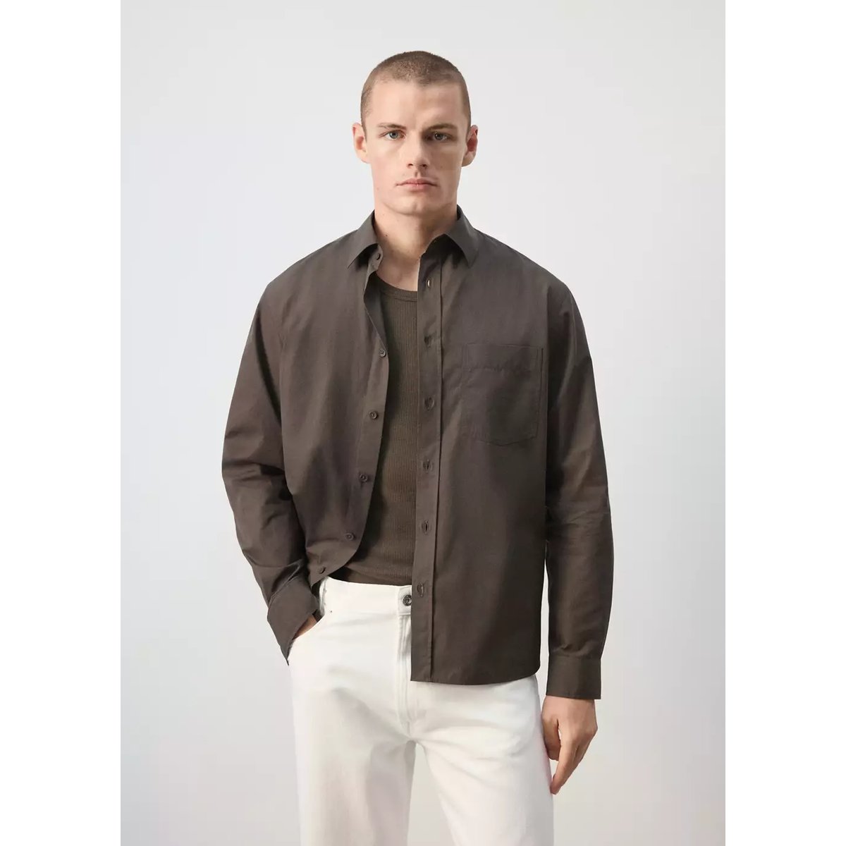 Chemise relaxed fit 100 % coton chocolat, MANGO MAN