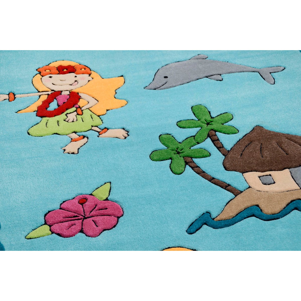 Tapis enfant Maui, la fillette de l'île, tufté turquoise, THEKO