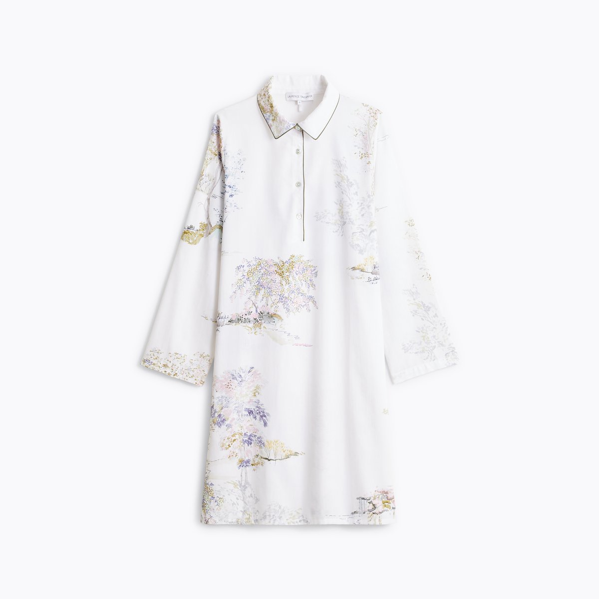 Chemise de nuit col classique en satin LANDE blanc, LAURENCE TAVERNIER