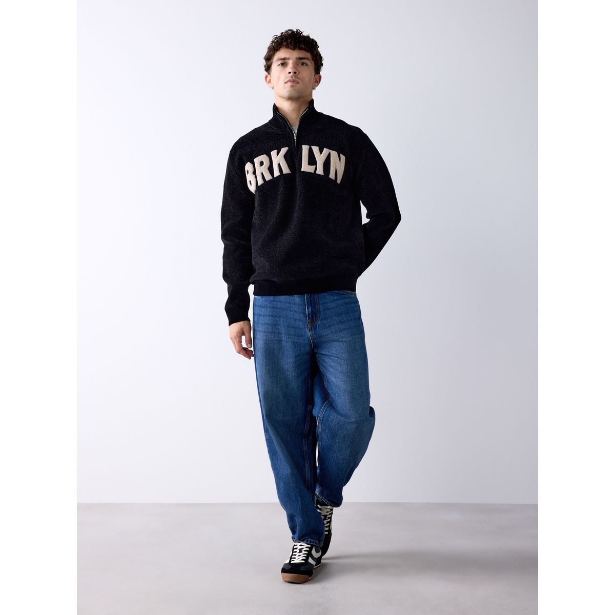 Pull en chenille à col zippé brooklyn black, NEXT