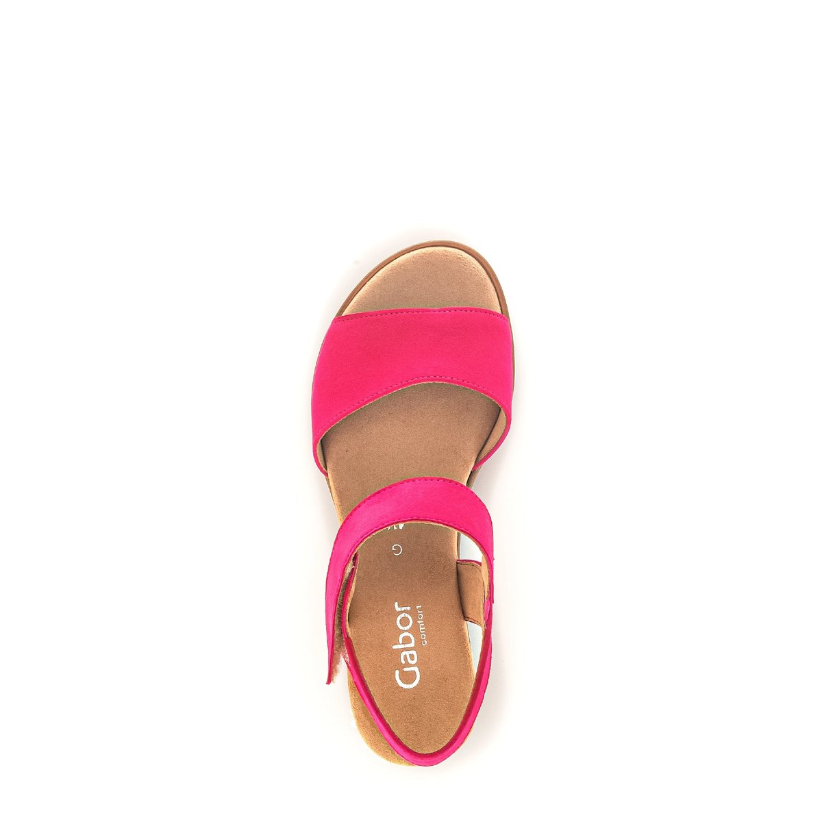 Sandales en cuir lisse à talon compensé recouvert pink velours, GABOR
