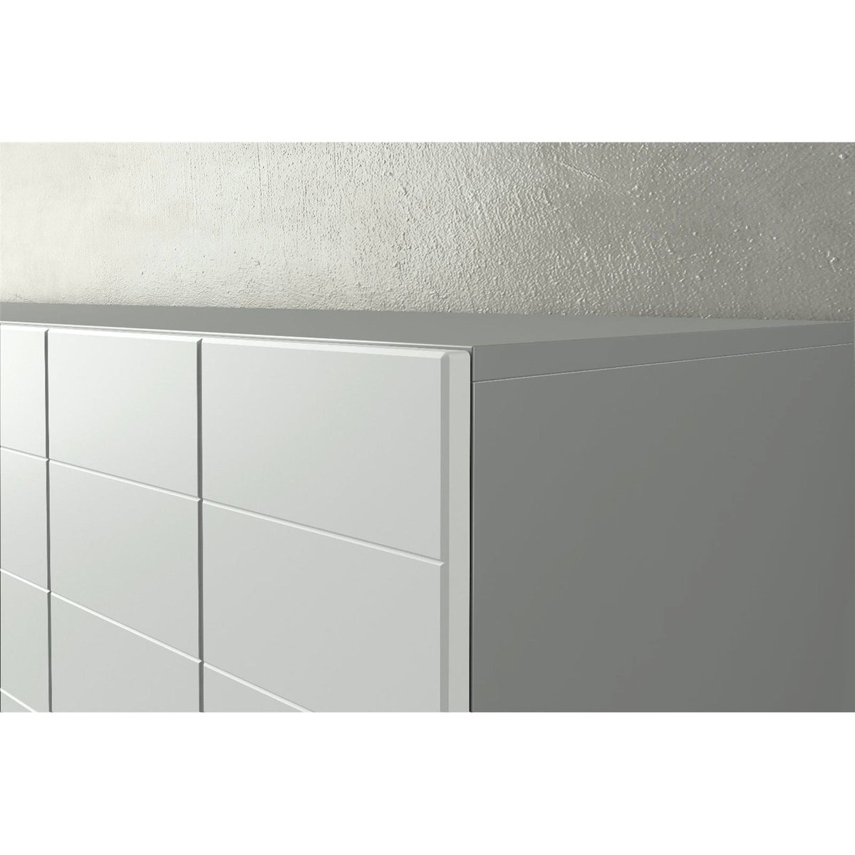 Buffet haut contemporain collection ANTOINETTIE blanc et effet béton, RECOLLECTION